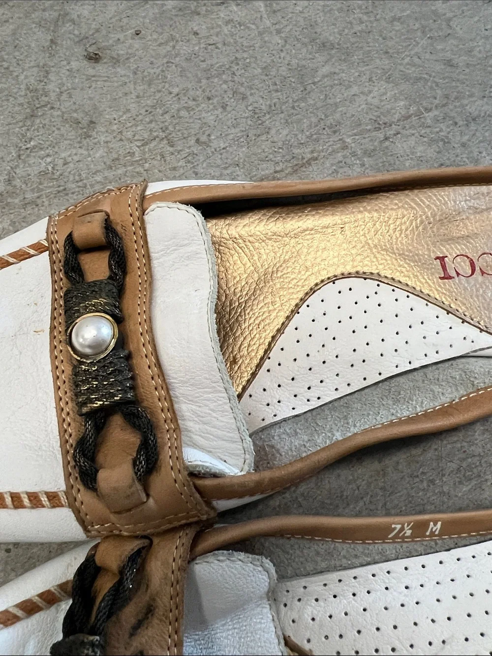 Sesto Meucci White Leather Slip-On Platform Mules with Tan Trim